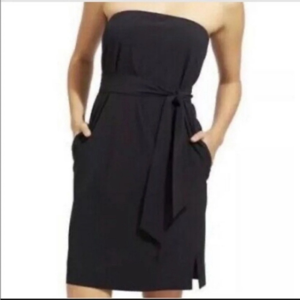 Athleta Strapless Anywhere Dress Black Size 6 Lightweight Waist Tie Strapless